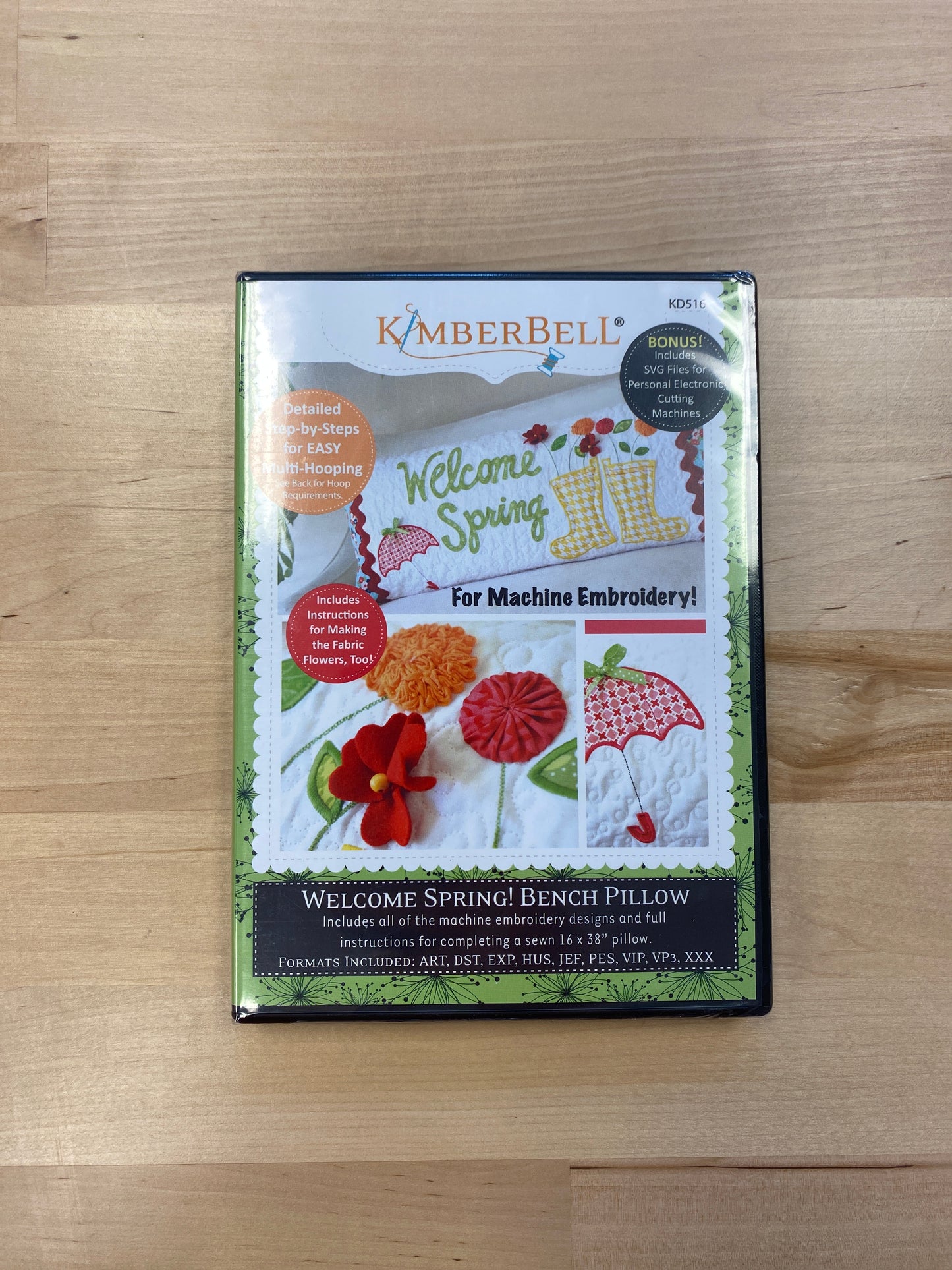 Welcome Spring! Bench Pillow Pattern Machine Embroidery Version KD516