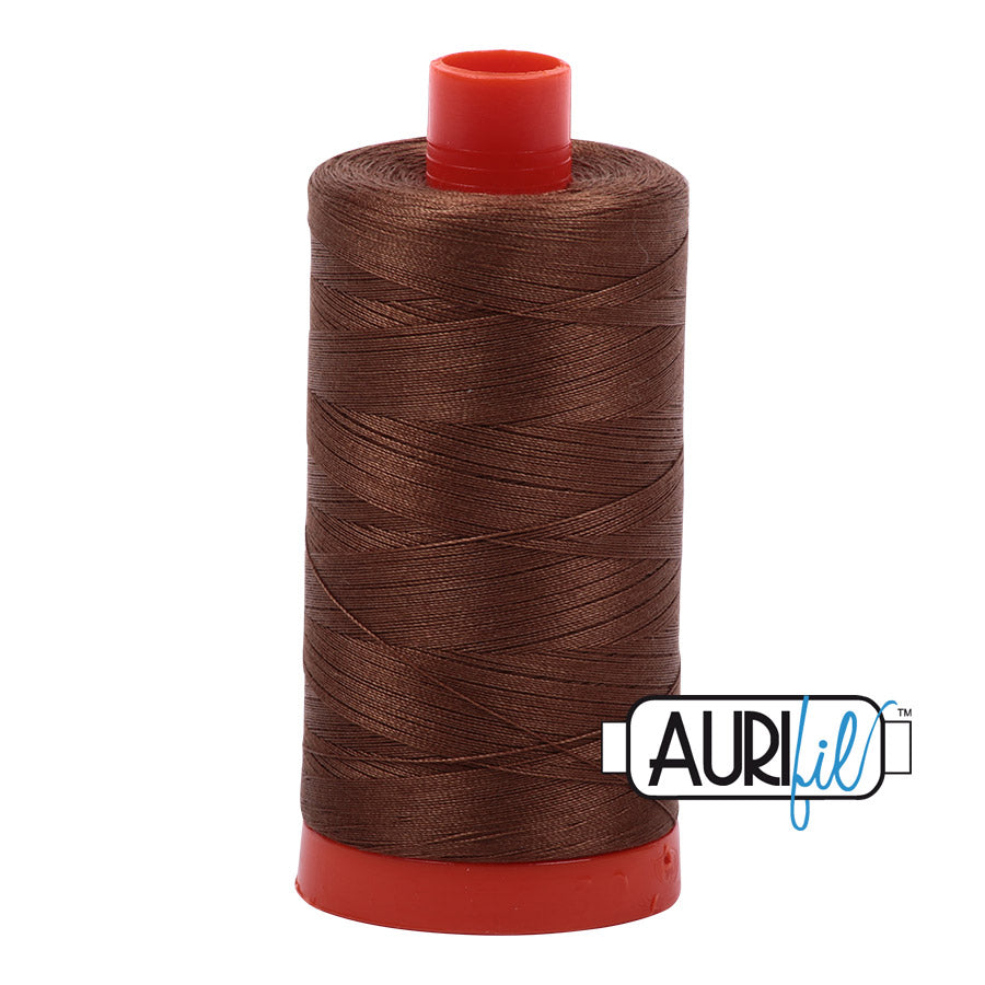 Aurifil 50 wt. cotton thread offers versatility, strength, and radiant color with very little lint on each 1,422 yard large spool.