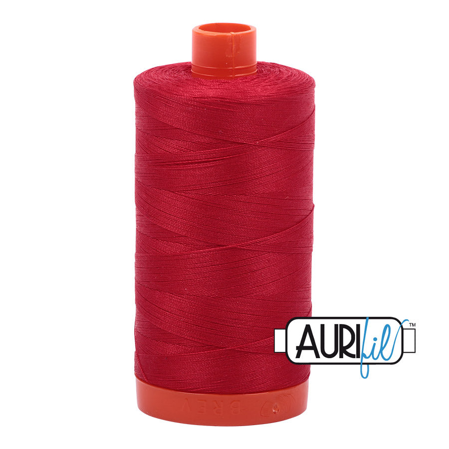 Aurifil 50 wt. cotton thread offers versatility, strength, and radiant color with very little lint on each 1,422 yard large spool.