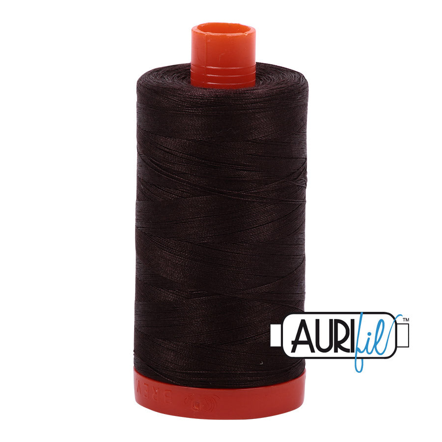 Aurifil 50 wt. cotton thread offers versatility, strength, and radiant color with very little lint on each 1,422 yard large spool.