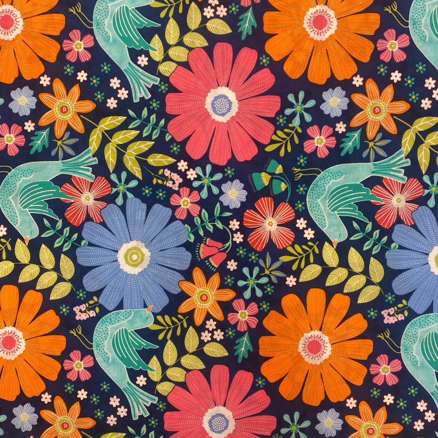 Chalk Happy Garden Navy (13379-57) cotton quilting fabric by Cherry Guidry for Benartex — Chalk Garden collection