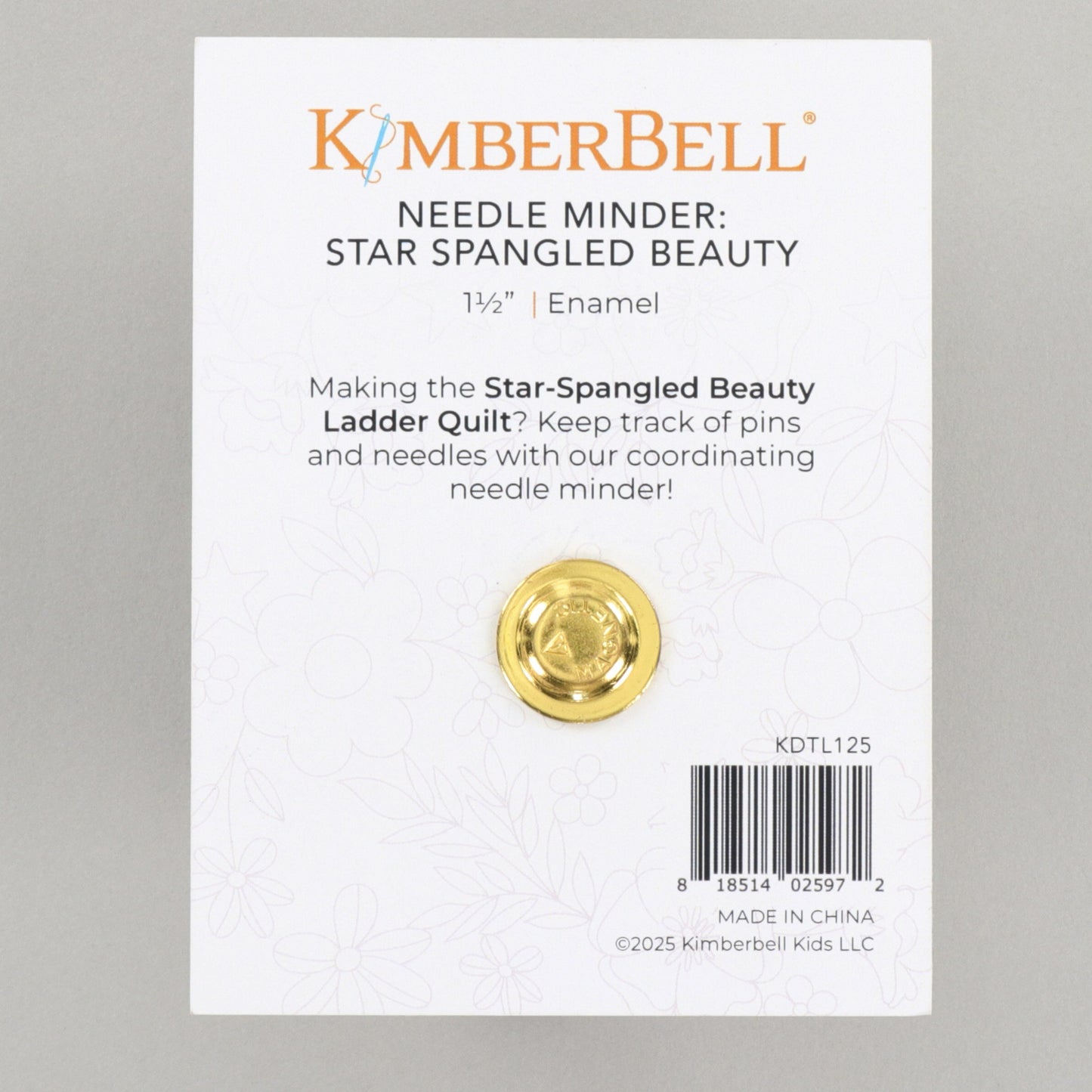 Kimberbell Needle Minder KDTL125 back packaging on a gray background