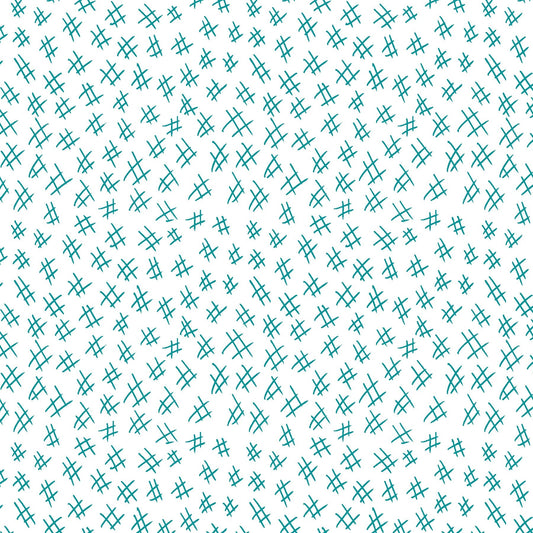 Hashtags in teal and white (13263-80)  is from Stitchy by Christa Watson for Benartex. The hashtags print features a white background with teal hashtags to provide a light tone for the collection and will serve well as a background fabric, a contrast fabric, or any where the eye needs to rest in your project.
