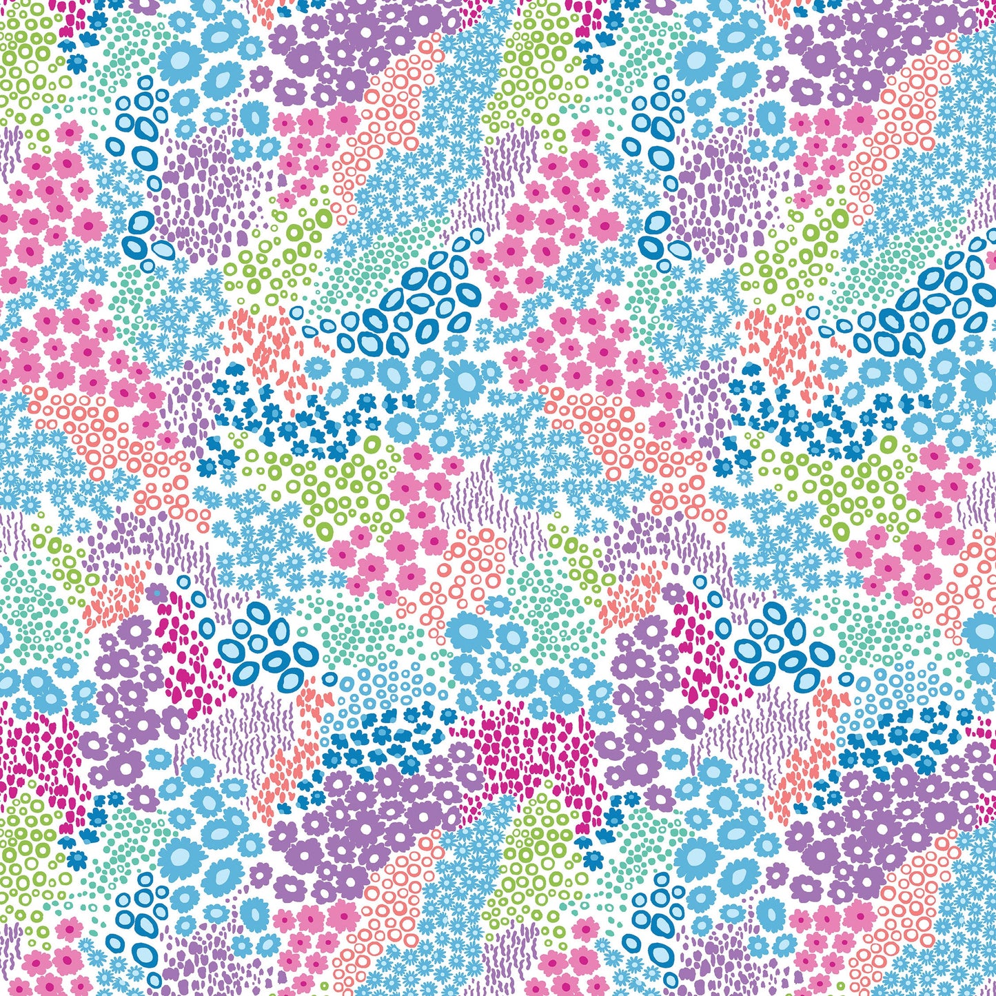 Field Flowers on White (13279-90) is from the Blooming Denim collection by Cherry Guidry for Benartex. The fabric features a cheerful collection of tiny flowers in waves of hot pinks, lime greens, teals, and violets.