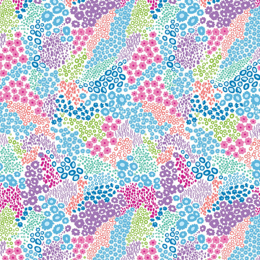 Field Flowers on White (13279-90) is from the Blooming Denim collection by Cherry Guidry for Benartex. The fabric features a cheerful collection of tiny flowers in waves of hot pinks, lime greens, teals, and violets.