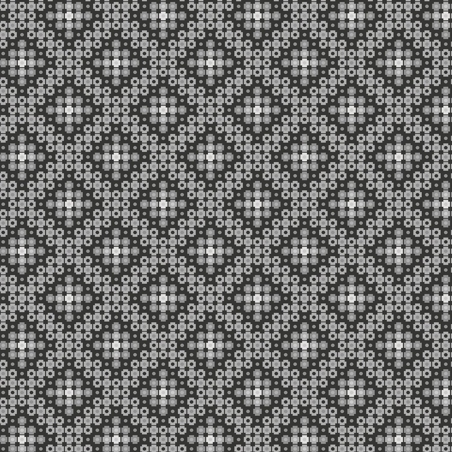Crossweave in charcoal (13266-13) is from Stitchy by Christa Watson for Benartex. The crossweave print features pixelated shapes in shades of gray ranging from white to black. The geometric pattern creates a striking contrast to the modern blenders presented in the rest of the line, and provides a balanced texture and interest to your project.