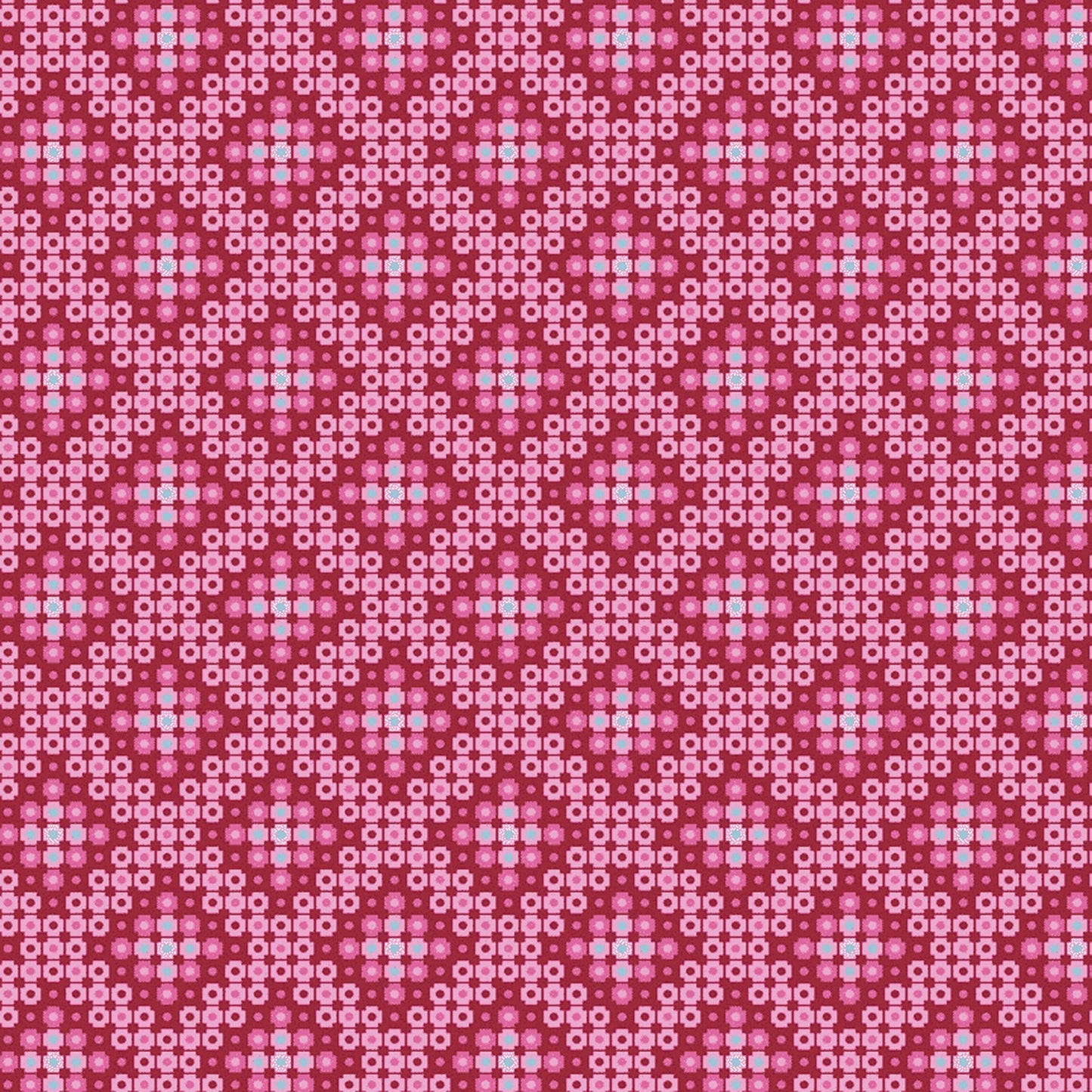 Crossweave in fuschia (13266-24) is from Stitchy by Christa Watson for Benartex. The crossweave print features pixelated shapes in shades of pink ranging from pale pink to red, with a hint of blue. The geometric pattern creates a striking contrast to the modern blenders presented in the rest of the line, and provides a balanced texture and interest to your project.