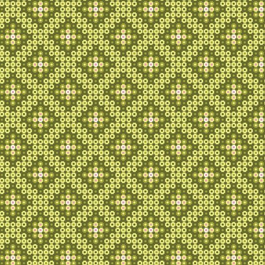 Crossweave in green (13266-43)  is from Stitchy by Christa Watson for Benartex. The crossweave print features pixelated shapes in shades of green ranging from chartruese to olive, with a hint of turquoise and pink. The geometric pattern creates a striking contrast to the modern blenders presented in the rest of the line, and provides a balanced texture and interest to your project.