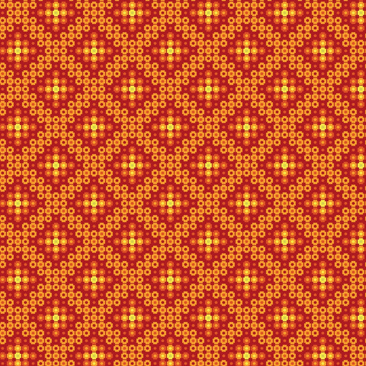 Crossweave in tangerine (13266-38) is from Stitchy by Christa Watson for Benartex. The crossweave print features pixelated shapes in shades of orange, with a hint of yellow and green. The geometric pattern creates a striking contrast to the modern blenders presented in the rest of the line, and provides a balanced texture and interest to your project.