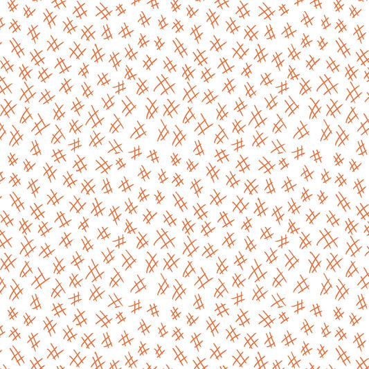 Hashtags in orange and white (13263-35)  is from Stitchy by Christa Watson for Benartex. The hashtags print features a white background with orange hashtags to provide a light tone for the collection and will serve well as a background fabric, a contrast fabric, or any where the eye needs to rest in your project.
