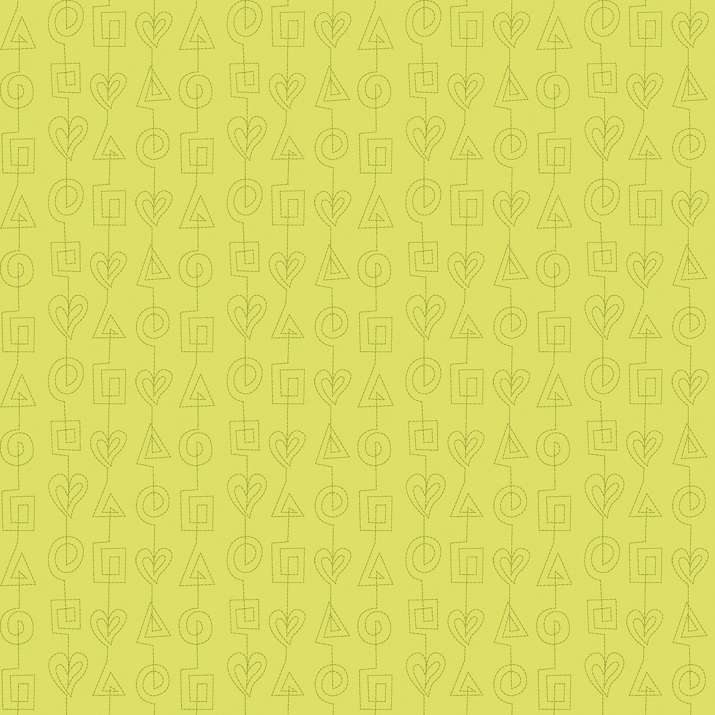 Stitches in lime (13264-41) is from Stitchy by Christa Watson for Benartex. The stitches print features tone-on-tone stitch lines based on Christa's free motion quilting pattern, Geometric Chains, from her book, 99 Machine-Quilting Designs. This fun pattern would be ideal as an accent in any project, but it is also perfect for practicing free motion quilting as a pattern from the front, or as a backing for a fun edge-to-edge pattern on the front.