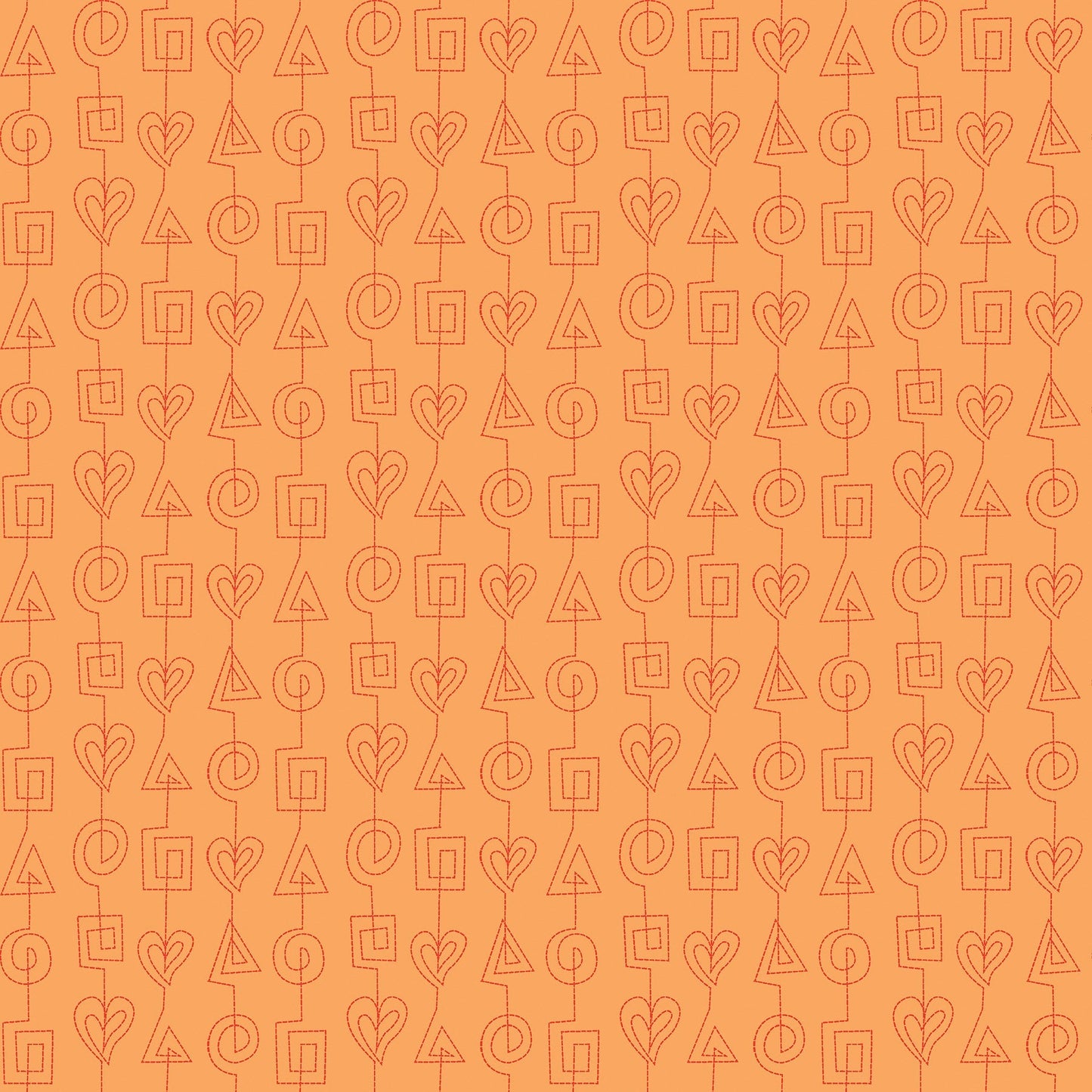 Stitches in orange (13264-36) is from Stitchy by Christa Watson for Benartex. The stitches print features tone-on-tone stitch lines based on Christa's free motion quilting pattern, Geometric Chains, from her book, 99 Machine-Quilting Designs. This fun pattern would be ideal as an accent in any project, but it is also perfect for practicing free motion quilting as a pattern from the front, or as a backing for a fun edge-to-edge pattern on the front.