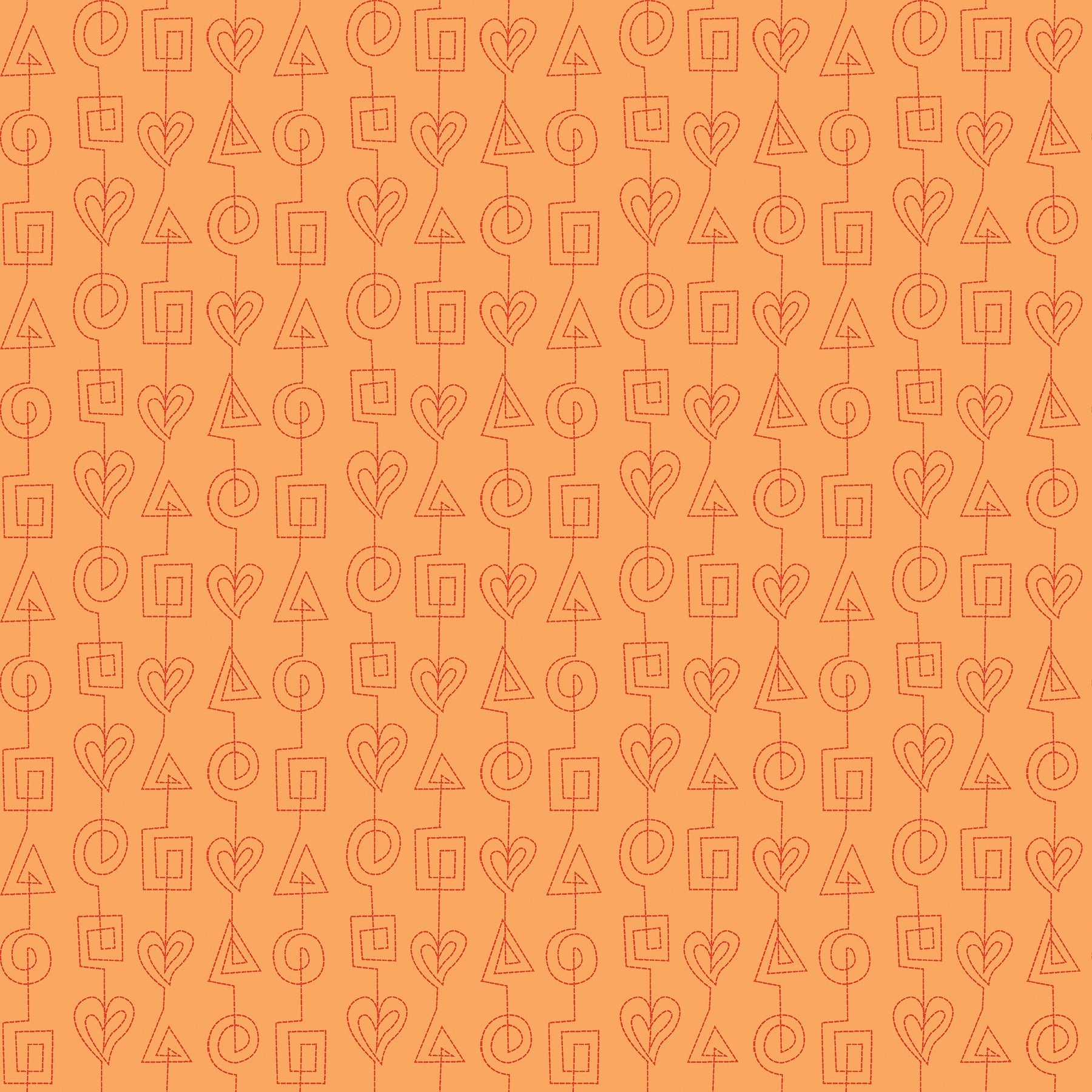 Stitches in orange (13264-36) is from Stitchy by Christa Watson for Benartex. The stitches print features tone-on-tone stitch lines based on Christa's free motion quilting pattern, Geometric Chains, from her book, 99 Machine-Quilting Designs. This fun pattern would be ideal as an accent in any project, but it is also perfect for practicing free motion quilting as a pattern from the front, or as a backing for a fun edge-to-edge pattern on the front.