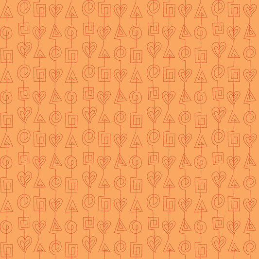 Stitches in orange (13264-36) is from Stitchy by Christa Watson for Benartex. The stitches print features tone-on-tone stitch lines based on Christa's free motion quilting pattern, Geometric Chains, from her book, 99 Machine-Quilting Designs. This fun pattern would be ideal as an accent in any project, but it is also perfect for practicing free motion quilting as a pattern from the front, or as a backing for a fun edge-to-edge pattern on the front.