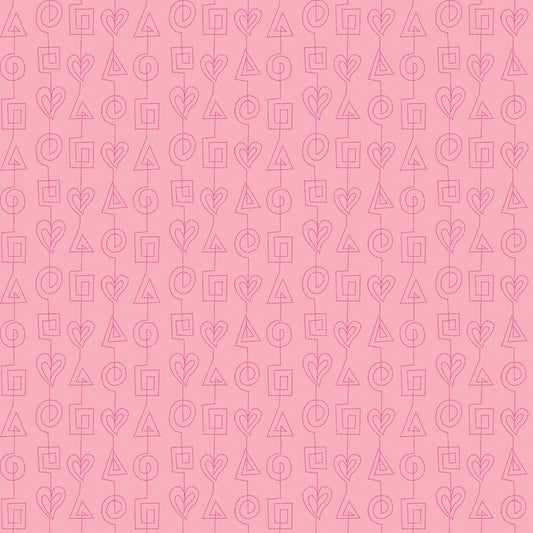 Stitches in pink (13264-21) is from Stitchy by Christa Watson for Benartex. The stitches print features tone-on-tone stitch lines based on Christa's free motion quilting pattern, Geometric Chains, from her book, 99 Machine-Quilting Designs. This fun pattern would be ideal as an accent in any project, but it is also perfect for practicing free motion quilting as a pattern from the front, or as a backing for a fun edge-to-edge pattern on the front.