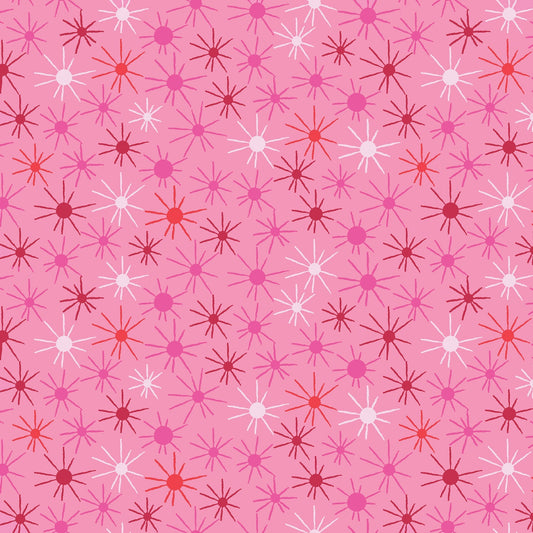 Sunny Day in fuschia (13265-23) is from Stitchy by Christa Watson for Benartex. This print captures the joy of making beautiful things with fabric and thread while the day is young and full or possibilities. It features tone-on-tone and coordinated sunbursts in shades of pink ranging from pale pink to red, with a hint of blue to brighten up any project.