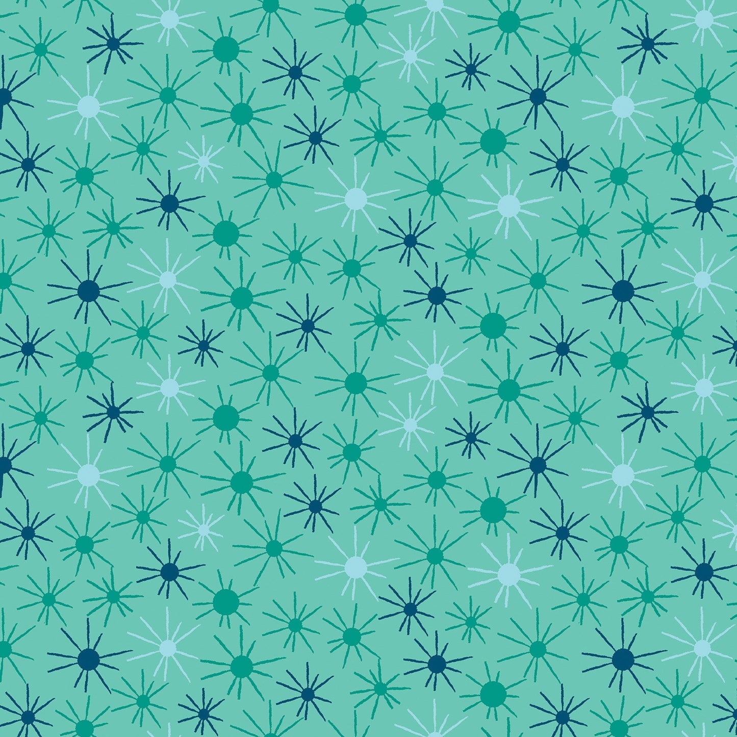 Sunny Day in orange (13265-37) is from Stitchy by Christa Watson for Benartex. This print captures the joy of making beautiful things with fabric and thread while the day is young and full or possibilities. It features tone-on-tone and coordinated sunbursts in shades of teal, with a hint of orange to brighten up any project.