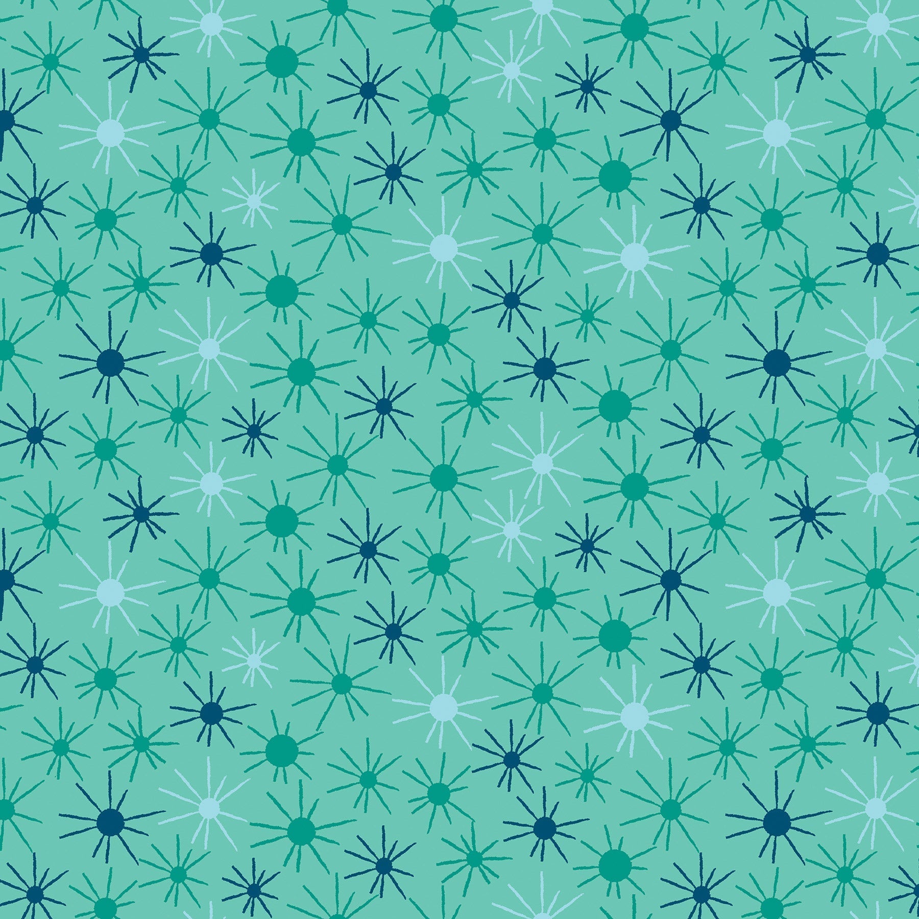 Sunny Day in orange (13265-37) is from Stitchy by Christa Watson for Benartex. This print captures the joy of making beautiful things with fabric and thread while the day is young and full or possibilities. It features tone-on-tone and coordinated sunbursts in shades of teal, with a hint of orange to brighten up any project.