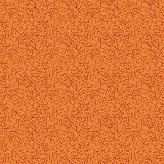  Threaded Lines in orange (13267-39) is from Stitchy by Christa Watson for Benartex. The Threaded Lines print in the darkest and most saturated color in the line, and features tone-on-tone lines reminiscent of loose threads all over the fabric. This non-directional pattern provides a dark fabric in the line, but it isn't busy so the color really shines through.