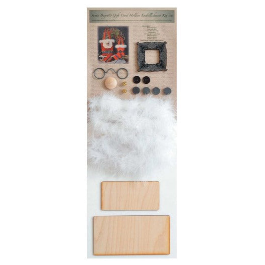 The Santa Gift Bags by Happy Hollow Designs are the perfect presentation of the perfect gift. The additional embellishment kit (808K) is available separately from the pattern. Each embellishment kit will make one large bag, one small bag, and two matching coin/money/gift card holders. Photo shows packaging of the embellishment kit with detail of the kit contents.