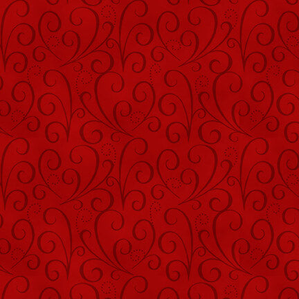 Dancing Ribbons in red from the Holiday Heartland collection by Jan Shade Beach for Henry Glass Fabrics is a deep red tone on tone print. Add the perfect texture to your holiday or anytime quilt with this deep red blender fabric with fancy cut ribbons on it.