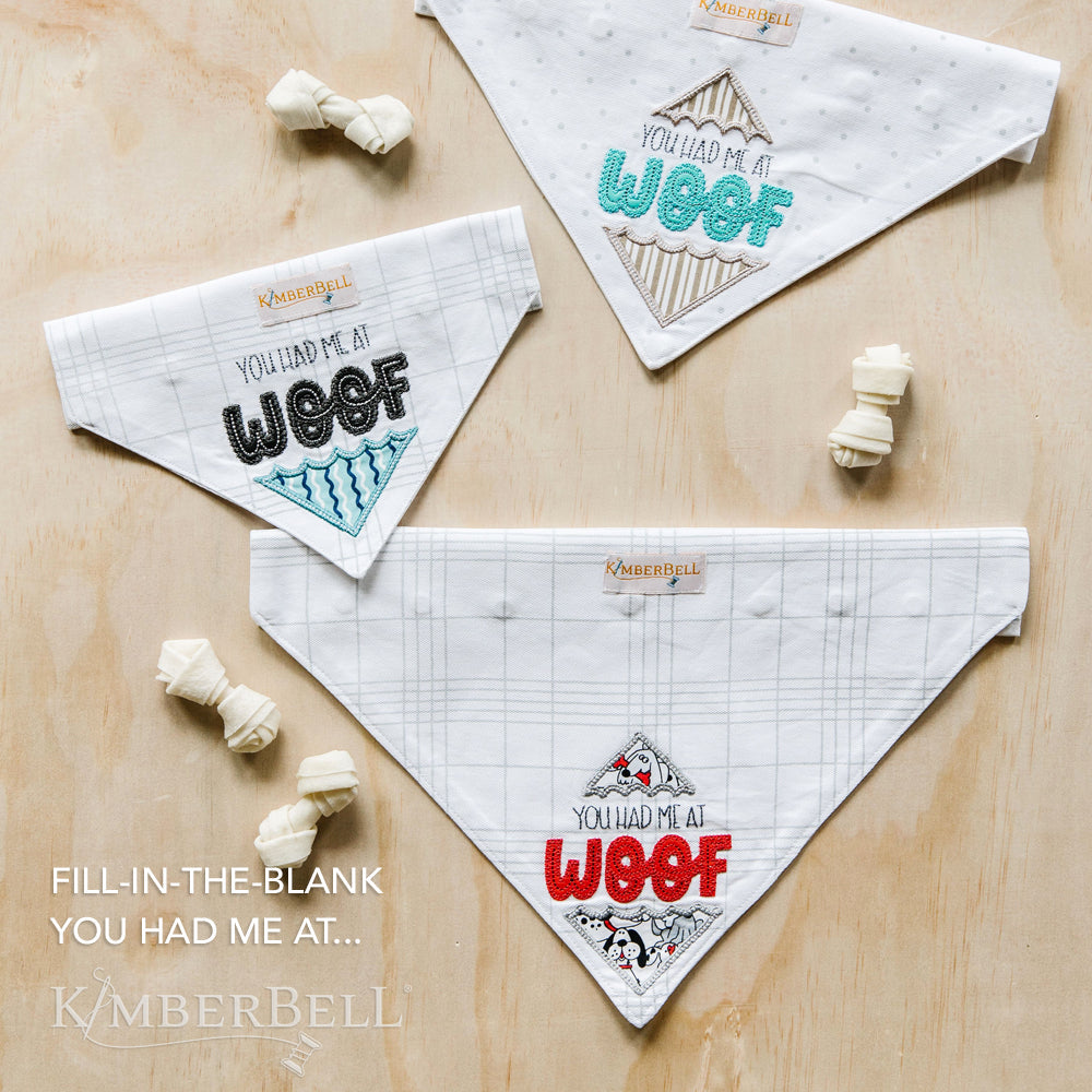 The Pet Kerchief Blanks by Kimberbell are the perfect blank for a “pet project?” Each kerchief has button snaps and serged open seams. Each pack of two is made from premium cotton with darling patterns and is available in either Tan & White (KDKB248) or Grey & White (KDKB247).