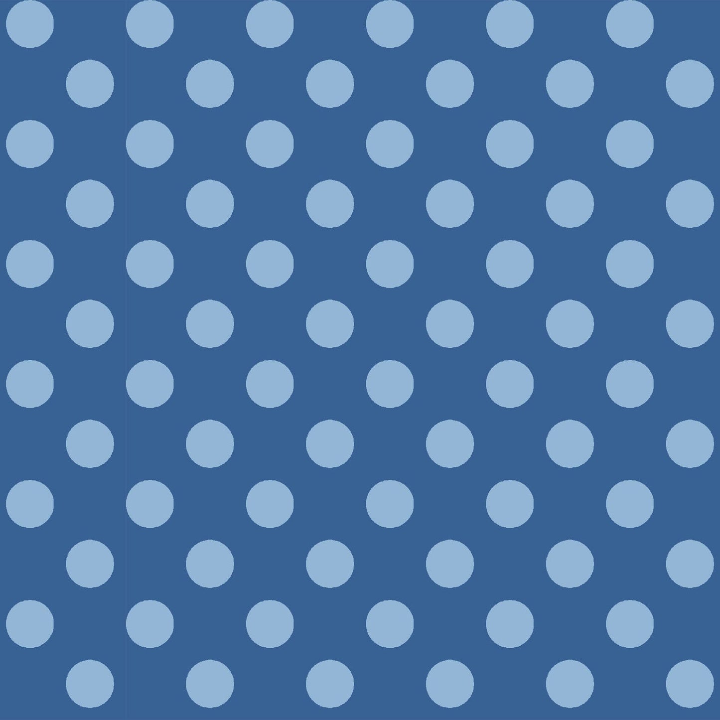 Blue on Blue Dots (MAS8216-BB) is part of the Kimberbell Basics line designed by Kim Christopherson for Maywood Studio. This fabric features large two-tone blue dots in a symmetrical pattern.