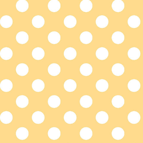 White on Yellow Dots (MAS8216-S) is part of the Kimberbell Basics line designed by Kim Christopherson for Maywood Studio. This fabric features large white dots in a symmetrical pattern on a yellow background.