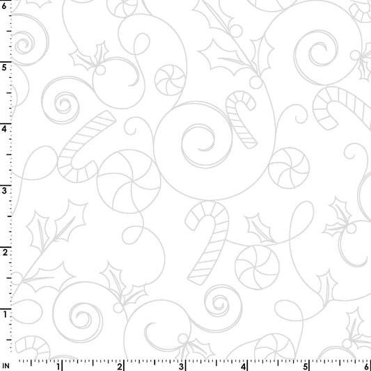 Your cup will overflow with this delightful tone on tone print in white, featuring sprigs of holly, candy canes, and peppermints. This beautiful Candy Scroll in red (MAS10209-K) is part of the Cup of Cheer fabric line designed by Kim Christopherson of Kimberbell Designs for Maywood Studios.
