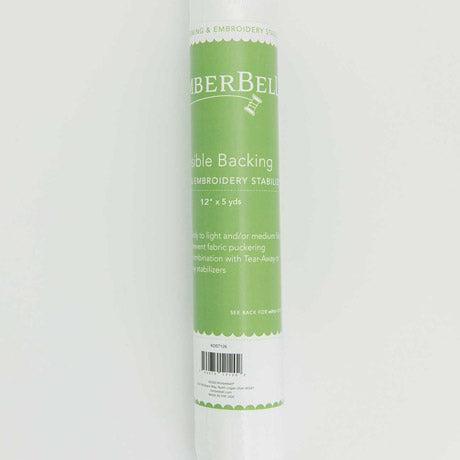 Fusible Backing by Kimberbell is color-coded in green to reflect it is part of Kimberbell’s Specialty Stabilizer line. Use it to add body to light to medium fabrics and help prevent fabric puckering and show through. The 12" x 5 yard size (KDST126) is pictured, but the stabilizer is also available in a 20” x 5 yard roll. Stitcher’s Joy