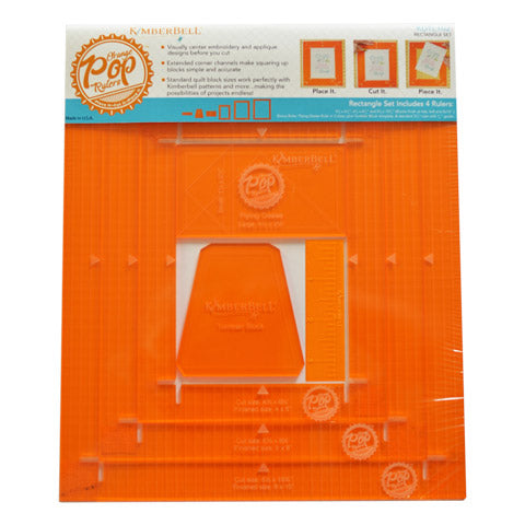 Place It, Cut It, Piece It! The Orange Pop Rectangle Rulers (KDTL102) by Kimberbell are phenomenal rulers with extended corner channels, make squaring up quilt blocks simple and accurate. Visually center embroidery and applique designs before you cut.