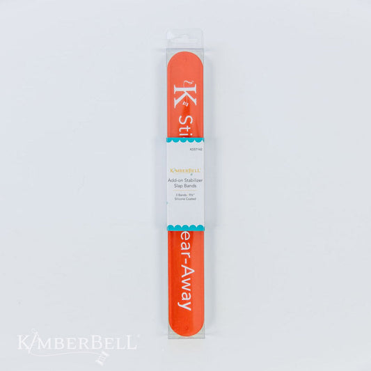 Stabilizer Slap Bands Add-On Set of 3 bands by Kimberbell (KDST142) is an add-on to those who purchased the original set of 13 stabilizers. The image shows the 3 bands in their package.