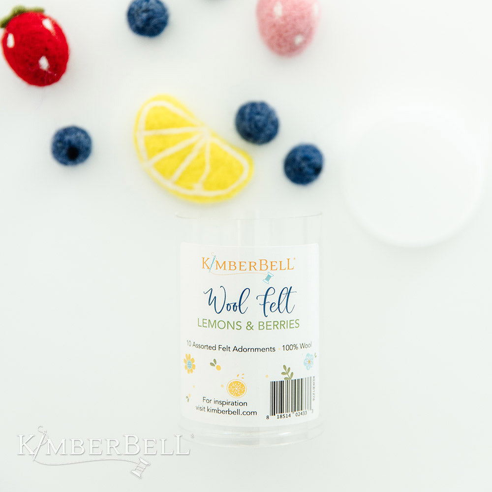 Embellish your machine embroidery projects with Kimberbell Wool Felt Lemons & Berries (KDKB1276)! Soft, cheerful, and delightfully chunky, our felted lemons, blueberries, and strawberries add a fresh dimension to your Spoonful of Sunshine event projects (and so much more)!