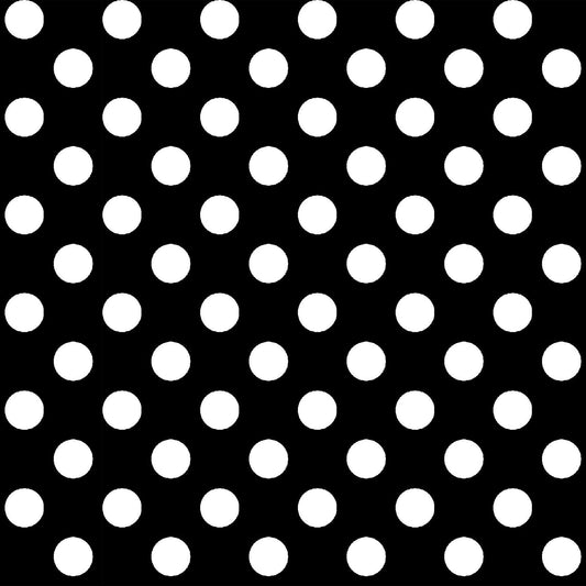 White on Black Dots is part of the Kimberbell Basics line designed by Kim Christopherson for Maywood Studio. This fabric features large white dots in a symmetrical pattern on a black background. It is perfect for adding variety to any project and the pattern and color blend seamlessly with other Kimberbell Basic fabrics.