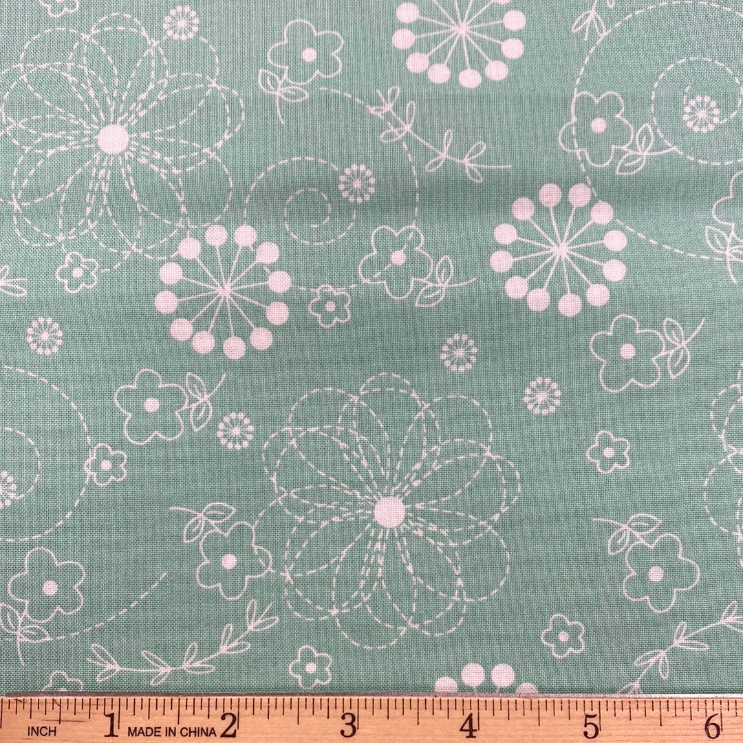Doodles White on Aqua - Kimberbell Basics (MAS8246-Q) - End of Bolt