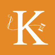 Kimberbell capital K logo with needle and spool in white on orange background