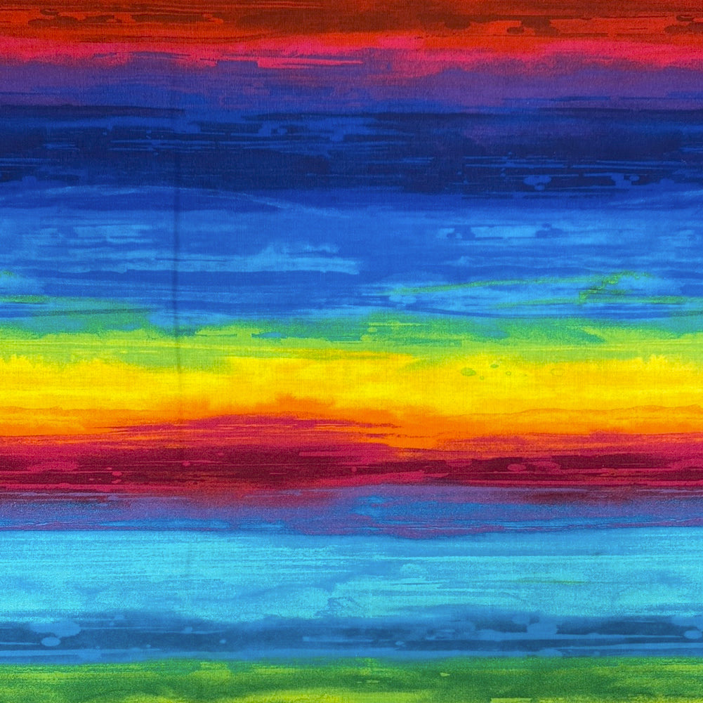 This watercolor stripe features a verying width rainbow colored looking like brush strokes.