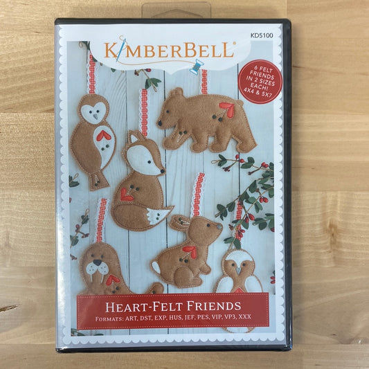 Let your heart be warmed by the cozy companionship of our Heart-Felt Friends (KD5100)! Adorn your wintery scene with these delightful felt ornaments made in the hoop of your embroidery machine, featuring a cast of fun and frisky animals