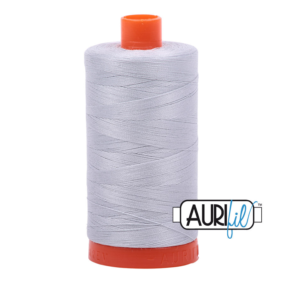Aurifil 50 wt. cotton thread offers versatility, strength, and radiant color with very little lint on each 1,422 yard large spool.