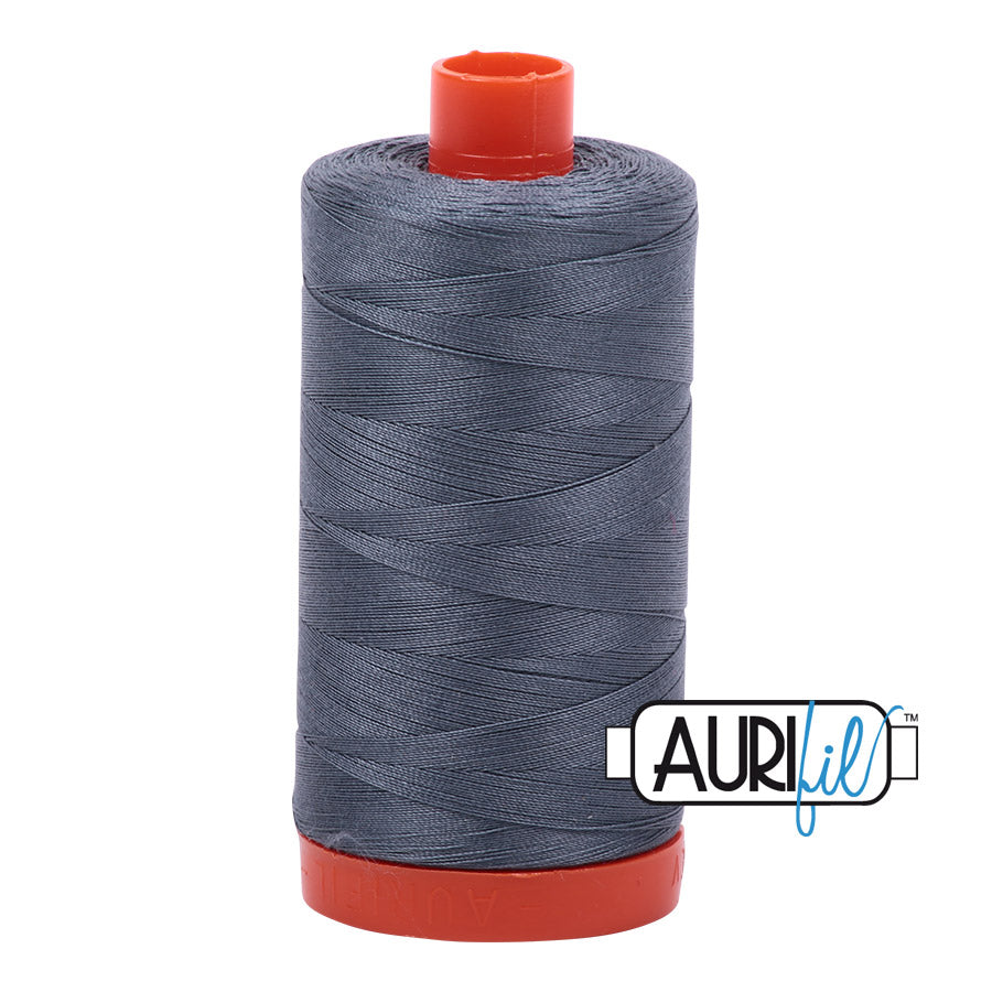 Aurifil 50 wt. cotton thread offers versatility, strength, and radiant color with very little lint on each 1,422 yard large spool.