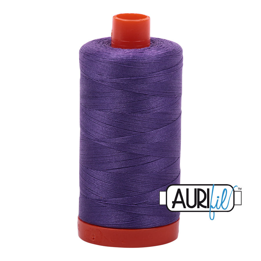 Aurifil 50 wt. cotton thread offers versatility, strength, and radiant color with very little lint on each 1,422 yard large spool.