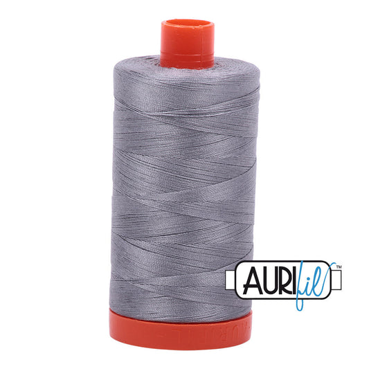 Aurifil 50 wt. cotton thread offers versatility, strength, and radiant color with very little lint on each 1,422 yard large spool.