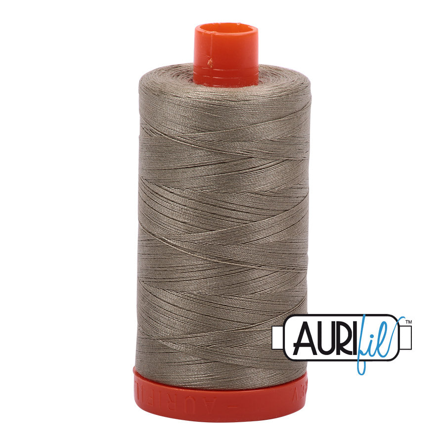 Aurifil 50 wt. cotton thread offers versatility, strength, and radiant color with very little lint on each 1,422 yard large spool.