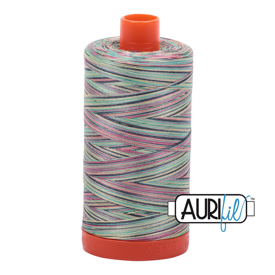 Aurifil 50 wt. cotton thread offers versatility, strength, and radiant color with very little lint on each 1,422 yard large spool.