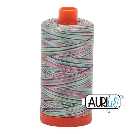 Aurifil 50 wt. cotton thread offers versatility, strength, and radiant color with very little lint on each 1,422 yard large spool.