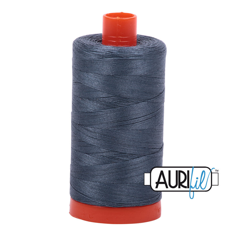 Aurifil 50 wt. cotton thread offers versatility, strength, and radiant color with very little lint on each 1,422 yard large spool.