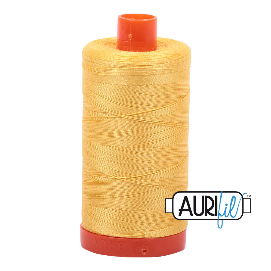 Aurifil 50 wt. cotton thread offers versatility, strength, and radiant color with very little lint on each 1,422 yard large spool.