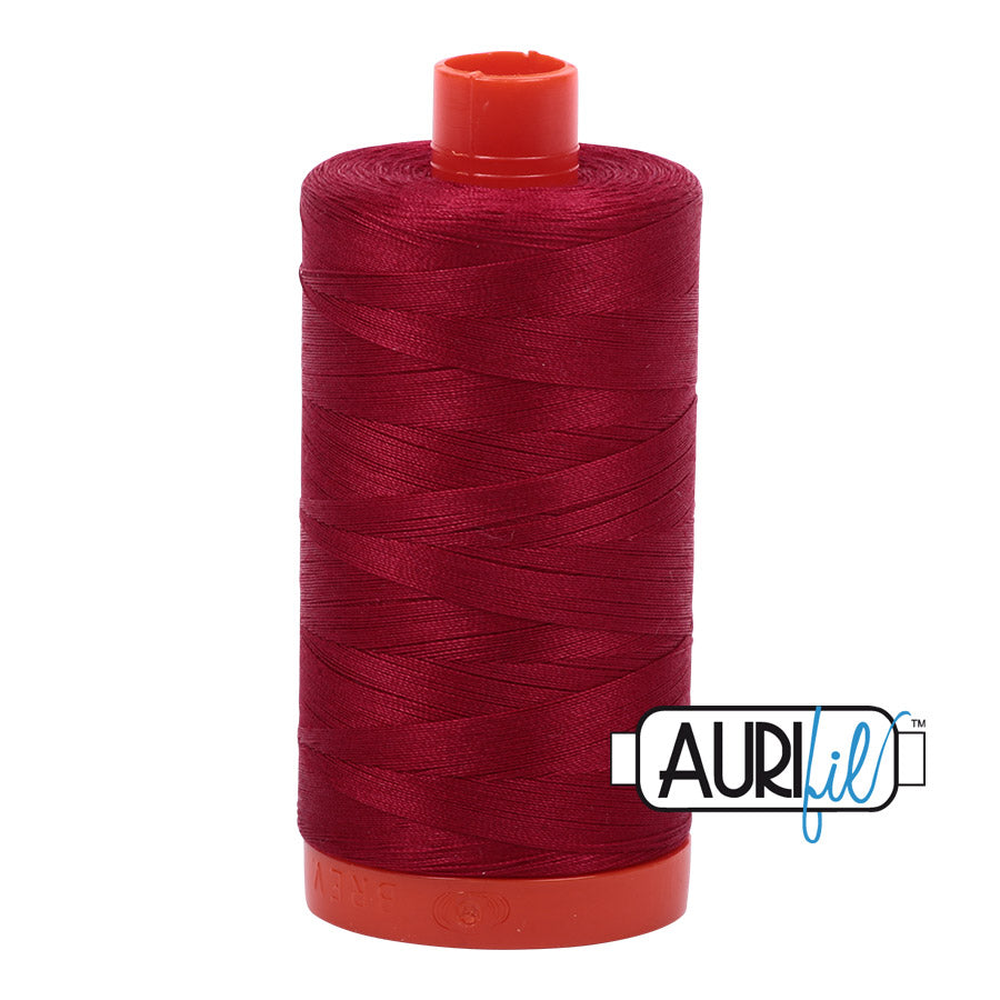 Aurifil 50 wt. cotton thread offers versatility, strength, and radiant color with very little lint on each 1,422 yard large spool.