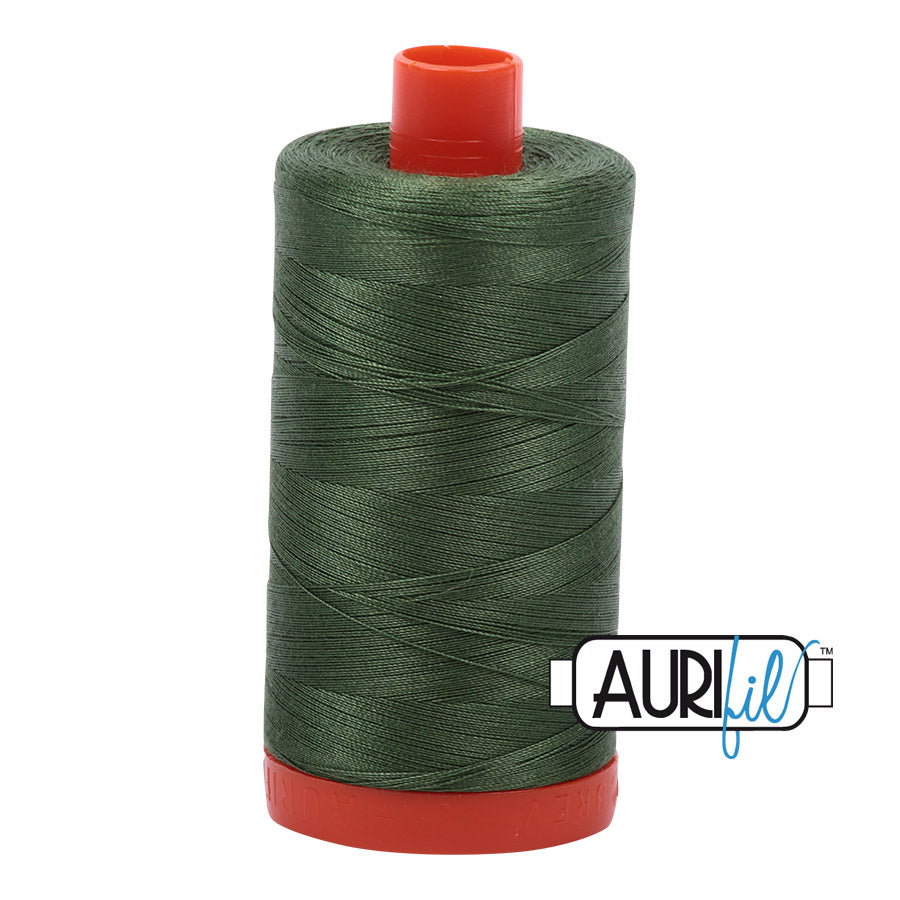 Aurifil 50 wt. cotton thread offers versatility, strength, and radiant color with very little lint on each 1,422 yard large spool.