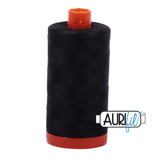 Aurifil 50 wt. cotton thread offers versatility, strength, and radiant color with very little lint on each 1,422 yard large spool.